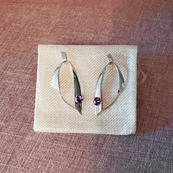 Sterling Hoop Amethyst Earrings - Picture 1 of 7
